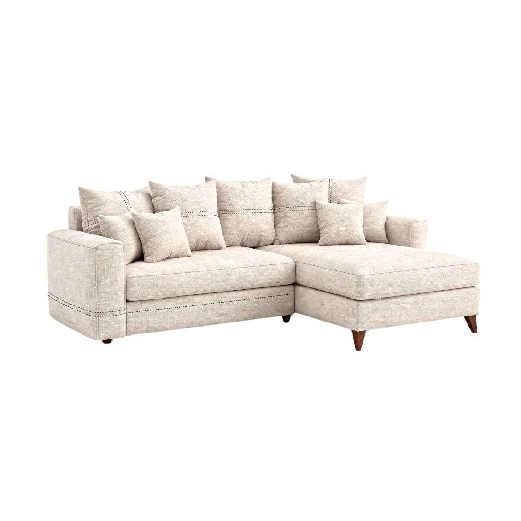**Sofa narożny z poduszkami - jasny, nowoczesny design**